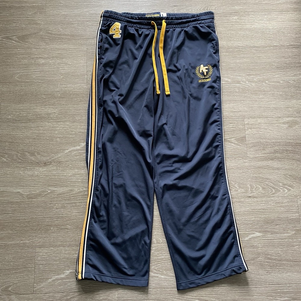 Y2K Abercrombie & Fitch Track Pants Men's L Blue Ankle Zip Sports Wide Leg READ